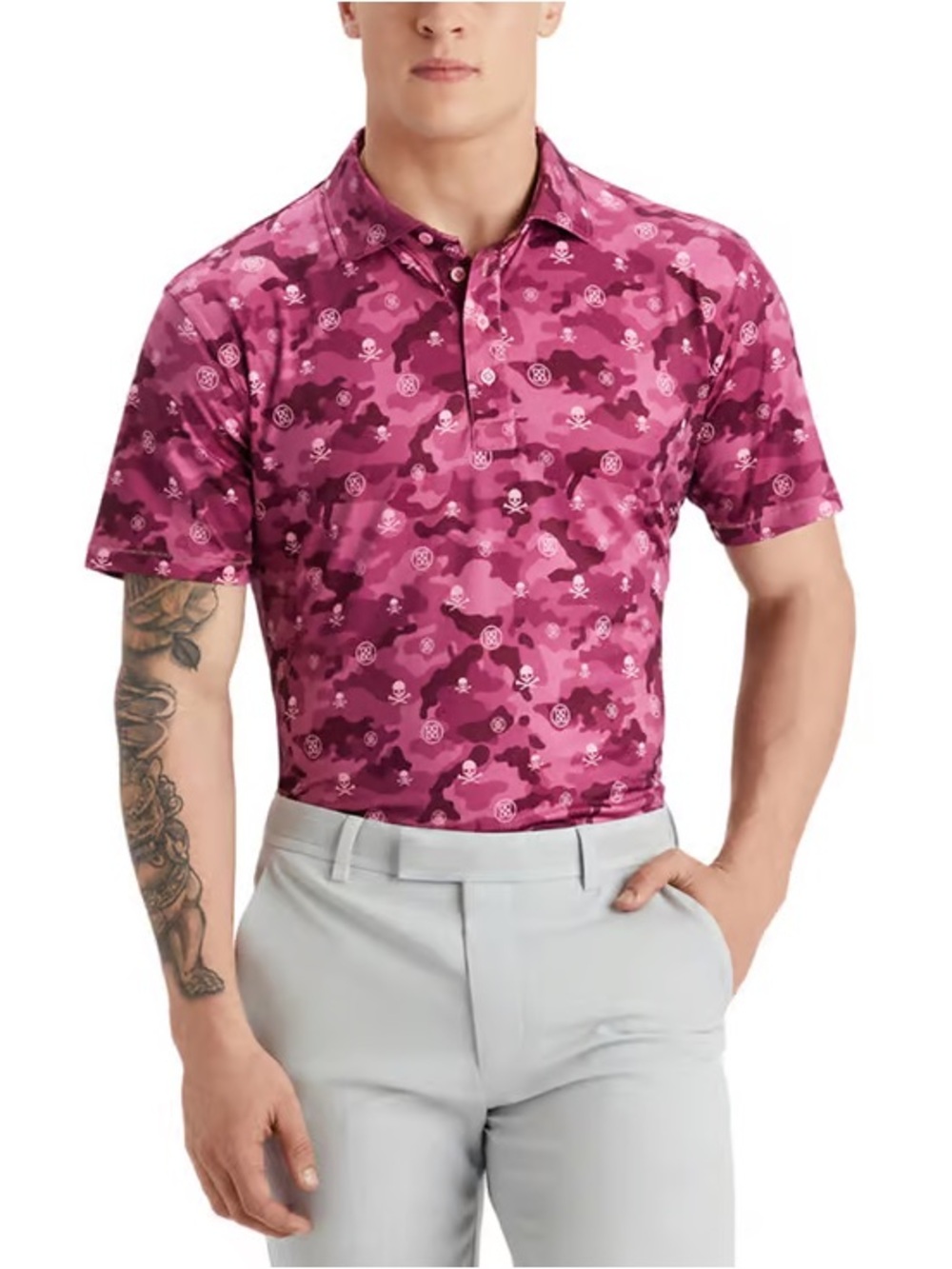 G/FORE pink icon camo printed short sleeve golf polo shirt